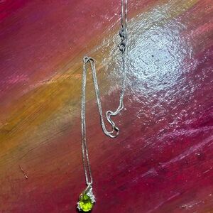 Dainty Silver Necklace with peridot Gemstone Pendant